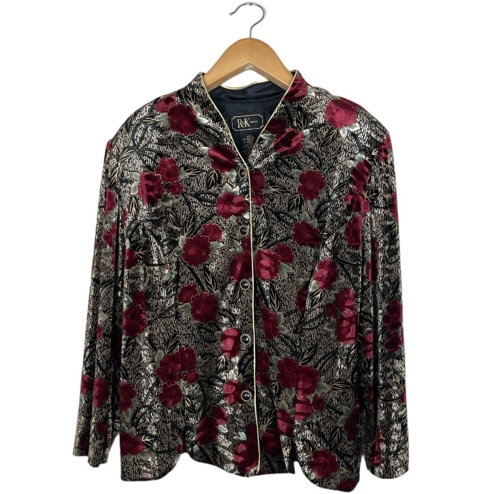 Vintage R&K Evening Women’s Size 20W Blazer Blouse Black Red Gold Button Down